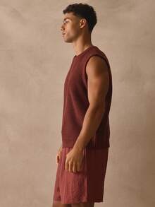 Musero Round Kneck Thick Rib Hem Sleevless Tank Top Knitted Vest Spring Summer Essentials - Coffee Brown - View 3