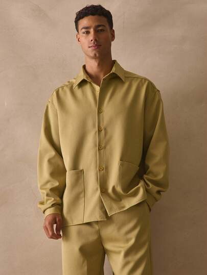 Musero Top chemise à manches longues en lin style veste-chemise, avec boutons, col et grandes poches. Indispensable pour le printemps et l'été