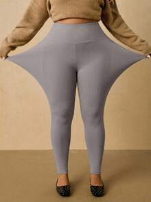 Freevana 大码女式自发热柔软保暖面料休闲打底裤，适合秋冬季穿着 - 灰色 - 查看 5