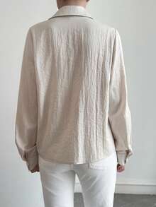 DAZY Women's Casual Loose Fit Long Sleeve Shirt, Suitable For Summer, Holidays, Commuting, Spring, Easter - Khaki - View 2