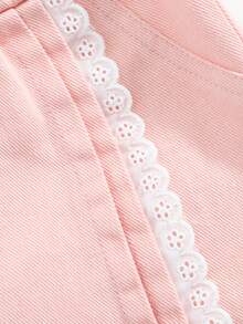 Baby Mädchen Neue Locker Washed Denim-Shorts, Rosa mit Weißer Spitzenborte. Aus leichtem, weichem Baumwolldenim, ein Muss für modebewusste Mädchen. Geeignet für Frühling/Sommer, einfach und stilvoll, vielseitig für tägliches Outfit, Fotoshootings, Zusammenkünfte. Frühling/Sommer 2026 Neuerscheinung - Pink - Übersicht 7