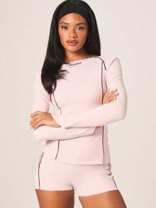 Missguided x Playboy Women's Long Sleeve Cut Out Chest Sports Top With Contrast Trim And Logo Detail - Pink - View 6