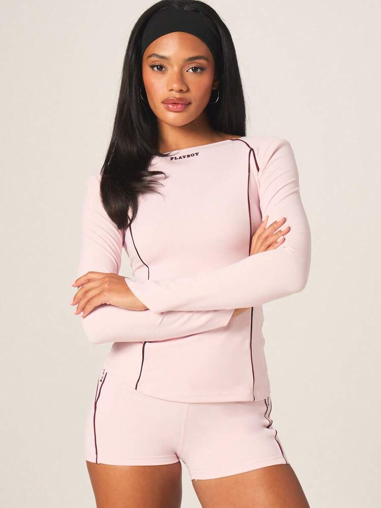 Missguided x Playboy Women's Long Sleeve Cut Out Chest Sports Top With Contrast Trim And Logo Detail