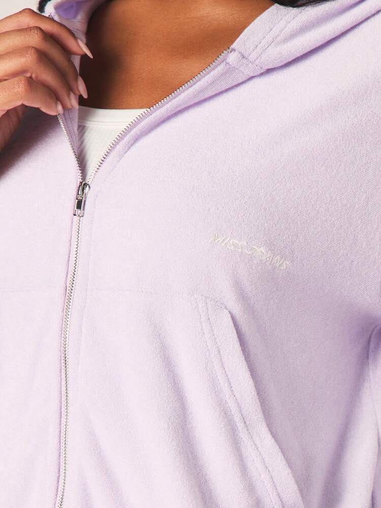 MISSGUIDED Felpa con cappuccio e chiusura lampo completa in spugna lavanda con cordoncino e tasca centrale per comfort e stile casual quotidiano