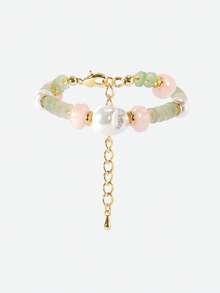 Opalesca 18K Gold Plated Irregular Pearl Beaded Ocean Wind Bracelet - Blue - View 2