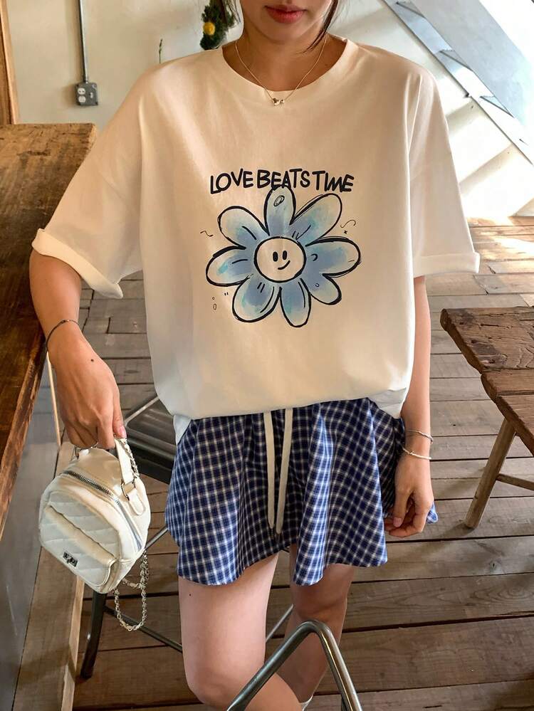 Women's Korean Style Casual Short Sleeve T-Shirt Graphic Tees Women