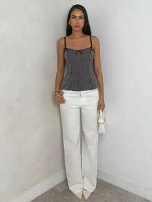 Glamine Women Striped Button Casual Versatile Date Outing Camisole Top - Black and White - View 3