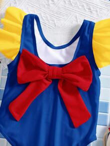 SHEIN Baby Girl Colorblock Bow Decor One-Piece Swimsuit, Suitable For Beach Vacation, Pool Party, Beach Party,Kids - Multicolor - View 3