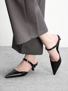 CUCCOO BIZCHIC Pointed Toe Commuter Black Kitten Heel Slip-On Pumps, Versatile Daily Work High Heels For Women Spring Shoes - Black - View 7