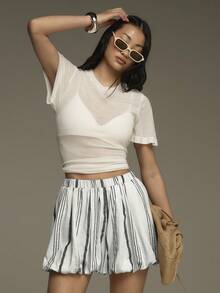 COSMINA Women Striped Elastic Waist Loose Casual Shorts, Versatile For Summer Women's Shorts Summer - Multicolor - View 4