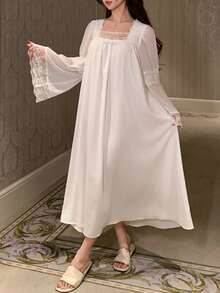 DAZY Romantic Lace Patchwork Princess Style Sweet Women Nightgown Pajamas - White - View 5