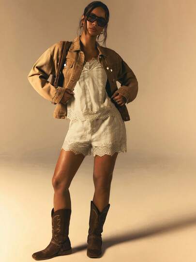 Athîral Women Lace Patchwork Camisole Top And Shorts Casual Outfit