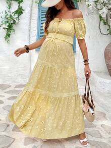 SHEIN Maternity Printed Off-Shoulder Top And Skirt 2 Pieces Set - Yellow - View 4