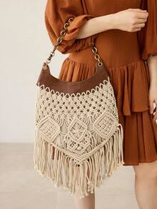 MOTF 时尚度假编织手提袋 - 米色 - 查看 6