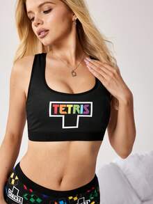 Tetris™ X SHEIN Women's Letter Print Casual Camisole Underwear Set - Black - View 5