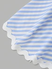 GlowEve Women's Blue & White Striped Waist Tie Irregular Hem A-Line Dress, Charming Elegant Everyday Commute Vacation Fashion Date French Street Retro Versatile Spring Summer Blue White New Mid-Length Short Sleeve Shirt Dress - Multicolor - View 8