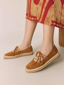 Styleloop Women's Lace-Up Design Casual Versatile Fashion Flat Shoes - Camel - View 5