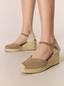 Styleloop Women's Fashionable Versatile Buckle Design Thick Sole Wedge Sandals For Daily Wear Holiday Travel Essential Boho Cowgirl Outfit - Khaki - View 2