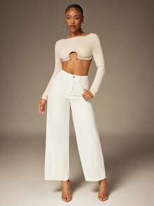 Denimoi Backless Crop Top With Hardware Detail Sexy Tops Vacation Tops GNO - Beige - View 3