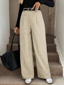 Easowa Quần dài nữ màu trơn, kiểu dáng thường ngày có túi, thích hợp cho mùa thu/đông. - Màu be - Xem 4