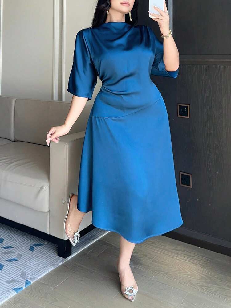 Dazy Plus Satin Bodycon Sleeveless Waist Cinching Elegant Party Dress, Long Length Plus Size For Women, Spring/Summer Sun Dresses For Women