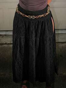 Steph T 女士四季皆宜音乐会锐舞节外出狂欢蕾丝黑色半身裙 - 黑色 - 查看 4