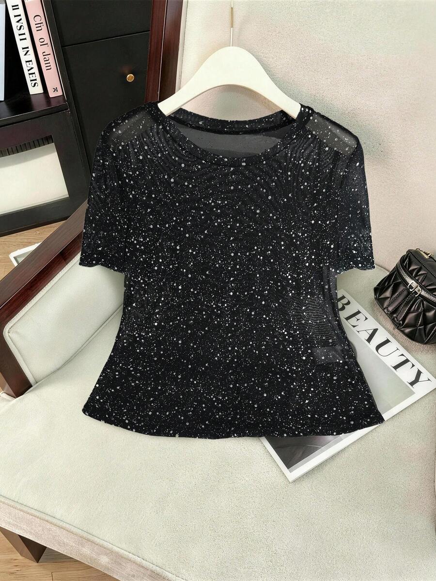 Resyla Women's Spring/Summer New Shiny Sheer Loose Casual/Work Blouse - Black - View 1