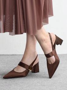 CUCCOO BIZCHIC Chaussures à talon épais à bout pointu, mode et confortables pour les déplacements et les vacances, avec boucle carrée simple en tissu sardine marron café - Marron - Voir 3