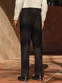 AKNOTIC 男士纯色腰部纽扣设计直筒西装裤 - 黑色 - 查看 8