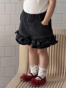 DAZY Infant/Toddler Girls' Casual Denim Shorts With Ruffle Hem - Grey - View 1