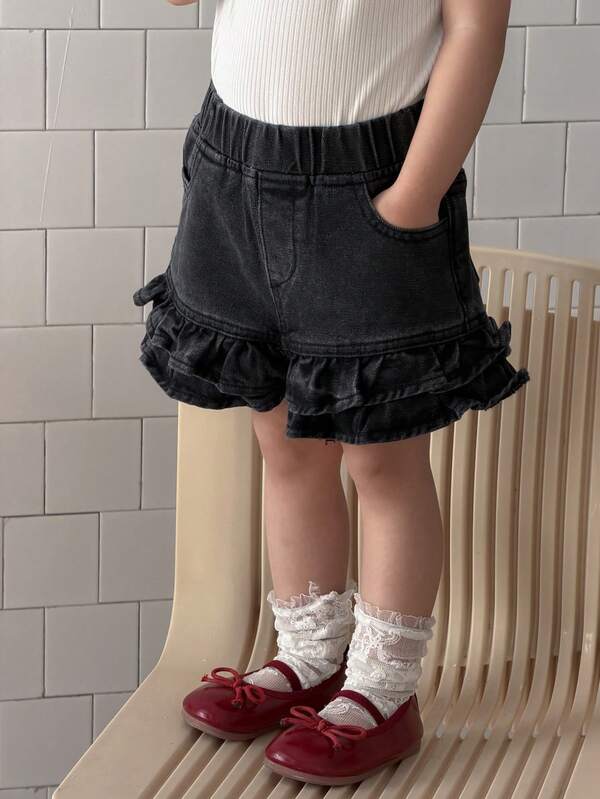 DAZY Infant/Toddler Girls' Casual Denim Shorts With Ruffle Hem
