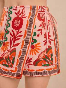 Travachic Quần short đi biển phong cách Bohemian cỡ lớn, thoải mái, có dây buộc và viền bèo nhún dành cho nữ. - Màu Hồng  San hô - Xem 6