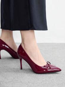 CUCCOO BIZCHIC 女鞋新款尖头细高跟酒红色法式蝴蝶结通勤简约日常上班购物女鞋高跟鞋 - 酒紅色 - 查看 4