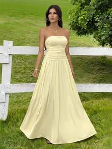 SHEIN Tall Đầm dài nữ kiểu dáng thường ngày màu be, mùa hè, màu vàng bơ. - Màu vàng - Xem 4