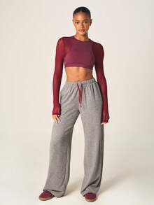 MISSGUIDED Double Layered Open Back Sports Bra With Long Sleeves Burgundy Active Wear Training Top - Burgundy - View 3