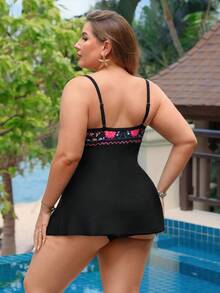 Swim Lushoire Plus Size Women's Printed Tankini Swimwear 2 Pieces Set, Suitable For Beach, Pool, Vacation, Yacht Party - Multicolor - View 2