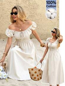 SHEIN Frenchy 女士夏季休闲度假圆领连衣裙 - 藍色 - 查看 8