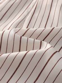 Elyressa 女士条纹亚麻质感双排扣马甲半裙套装，魅力优雅日常通勤度假时尚法式街头复古百搭商务假日杏棕色条纹马甲外套半裙春夏套装两件套 - 彩色 - 查看 8