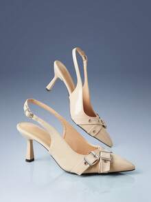 CUCCOO GRLICON Tacones de punta fina con correa de hebilla y punta cerrada para mujer - Color del té con leche - Ver 5