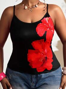 Truni 大码女式复古热带印花性感吊带背心，适合夏季外出穿着 - 彩色 - 查看 6