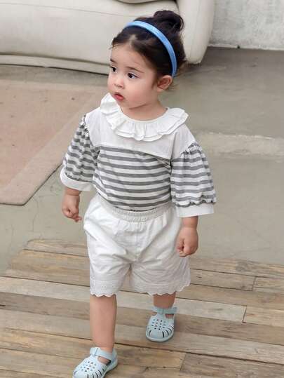 DAZY Toddler Girls' Casual Korean Style Striped Short Sleeve Top, Summer