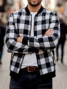 Manfinity Homme Men's Contrast Plaid Long Sleeve Jacket Coat - Multicolor - View 3