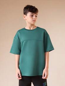 SUMWON Boys Never Look Back Era 2 Slogan Green Short Sleeve Crew Neck T-Shirt Casual Streetwear Style - Dark Green - View 4