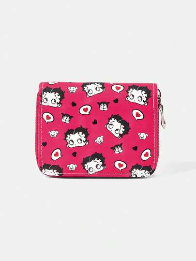 Betty Boop x SHEIN 1 Pack, Love Dog Red Lips Short Wallet, Simple Zipper Women's Change Bag.
