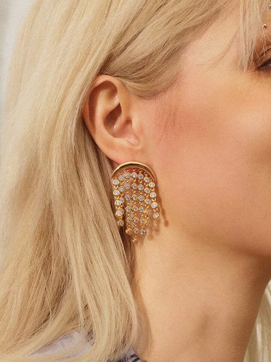 女士耳环，高级/复古/优雅，18K镀金，性感/复古，适合妈妈/女士/女孩/母亲，夏季/海滩/舞会/派对，多层/宝石/串珠/水晶 - 金黃色 - 查看 1