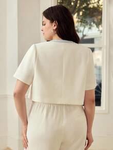MOTF PREMIUM PLUS SIZE CASUAL CONTRAST TRIM CROPPED JACKET, SPRING/SUMMER - White - View 3