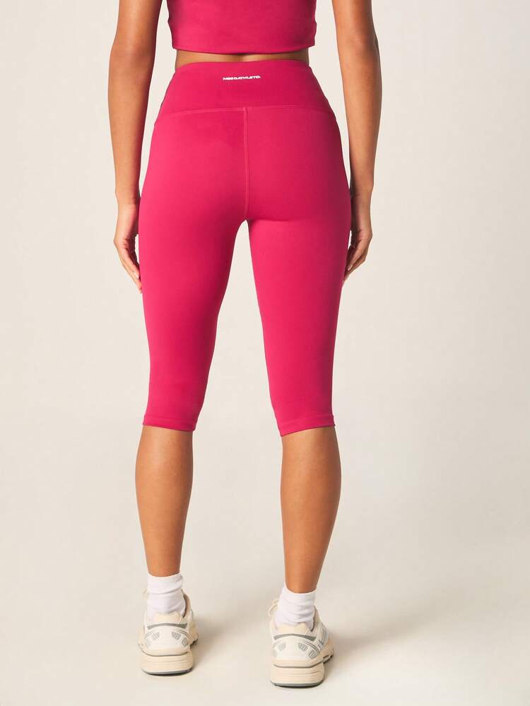 MISSGUIDED Leggings capri fitness in tessuto elasticizzato ad alta vita di colore rosa shocking, adatti per donne per fitness, yoga, corsa e allenamento