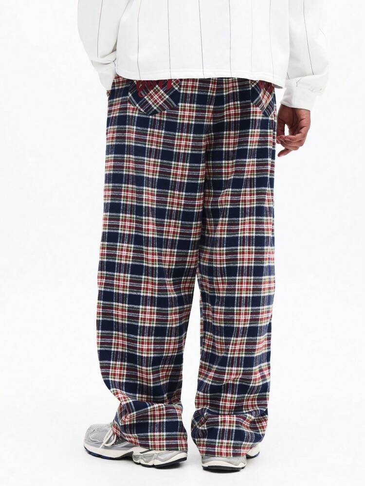 Pantaloni casual da uomo a quadri, ampi e comodi, con vita con coulisse, gamba larga, rilassati e adatti per tutti i giorni
