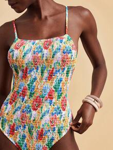 Travachic 女士碎花褶皱连体泳衣，适合海滩度假、泳池派对、沙滩派对 - 彩色 - 查看 6