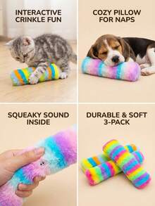 PETSIN Long Plush Strip Pillow Cat Toy, Containing Sound Paper For Interactive Play With Cats - Multicolor - View 2